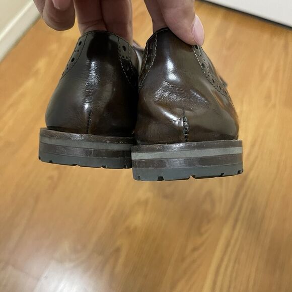 Johnston & Murphy Dark brown tweed knit patent leather oxford wingtip shoes 7 - Picture 3 of 8